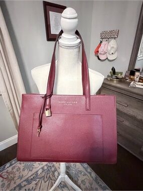 Marc Jacobs Wine Leather Tote with Front Slip Pocket